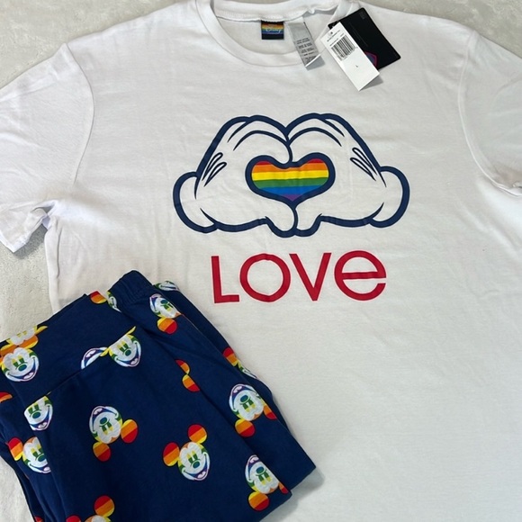 Disney Rainbow Collection Men’s Knit Cotton Pajama Set with Pride Love Design - Picture 2 of 2
